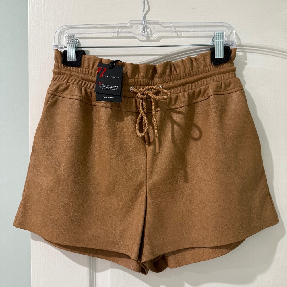 NWT N Philanthropy Faux Leather Shorts, Tan, Sz M